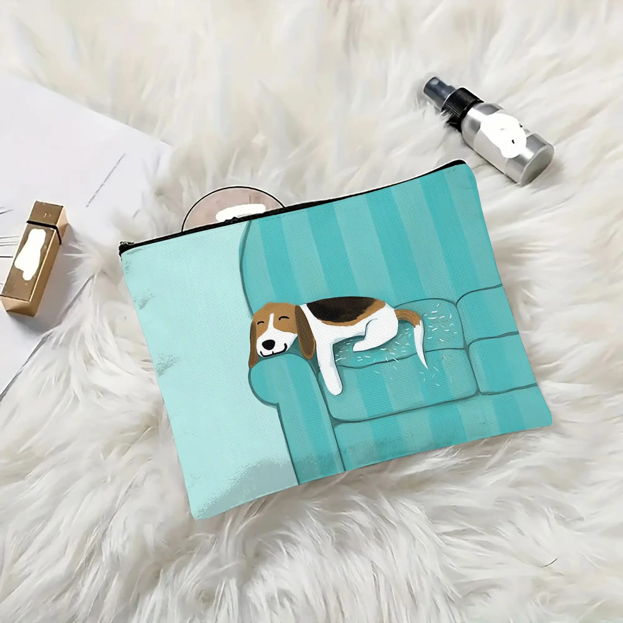 1 Cute Beagle Dog Makeup Bag - Multifunctional Zipper Pouch for Women, Perfect Travel Zipper Storage Bag, Fun Birthday Gift