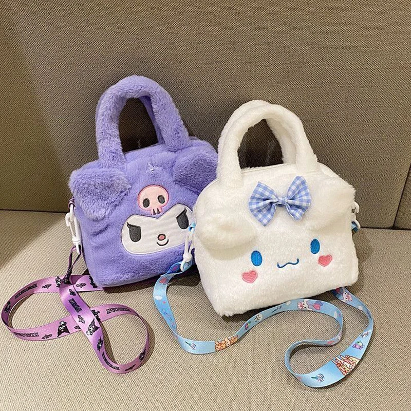 Anime Sanrio Kuromi Handbag My Melody Cinnamoroll Plush Cosmetic Bag KT Cat Travel Storage Bag Women Birthday Christmas Gifts
