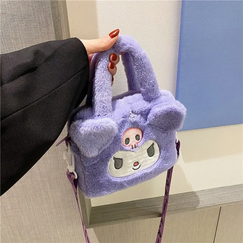 Anime Sanrio Kuromi Handbag My Melody Cinnamoroll Plush Cosmetic Bag KT Cat Travel Storage Bag Women Birthday Christmas Gifts