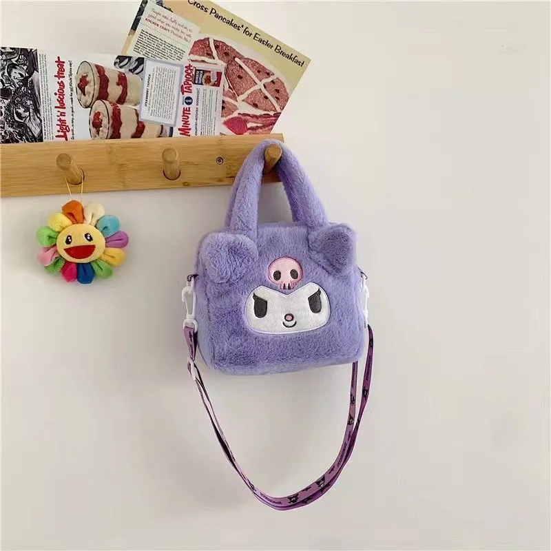 Anime Sanrio Kuromi Handbag My Melody Cinnamoroll Plush Cosmetic Bag KT Cat Travel Storage Bag Women Birthday Christmas Gifts
