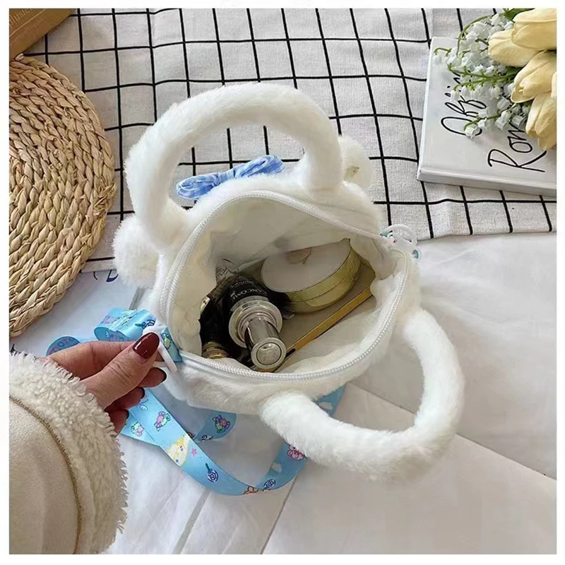 Anime Sanrio Kuromi Handbag My Melody Cinnamoroll Plush Cosmetic Bag KT Cat Travel Storage Bag Women Birthday Christmas Gifts