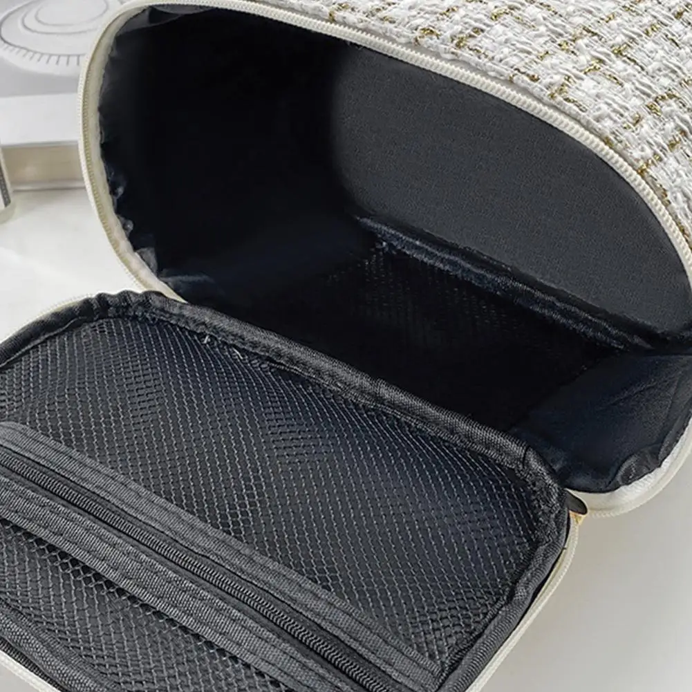 Women New Makeup Bag Korean Knitted Style Portable Plaid Small Fragrance Large Capacity Toiletry Storage Box Travel Fashionable