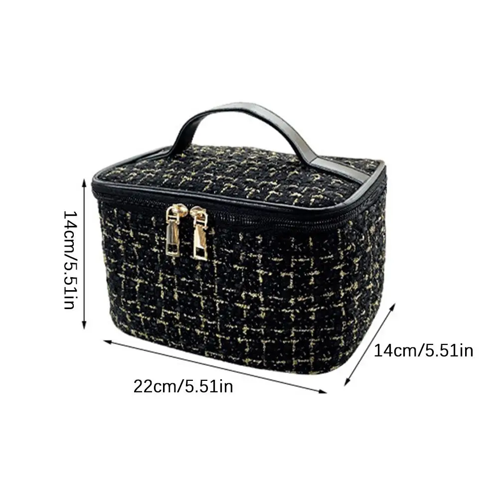 Women New Makeup Bag Korean Knitted Style Portable Plaid Small Fragrance Large Capacity Toiletry Storage Box Travel Fashionable
