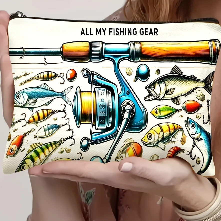 1 Piece Fishing Gear Cosmetic Bag - Multifunctional Zipper Bag for Women, Perfect Travel Zipper Storage Bag, Fun Birthday Gift