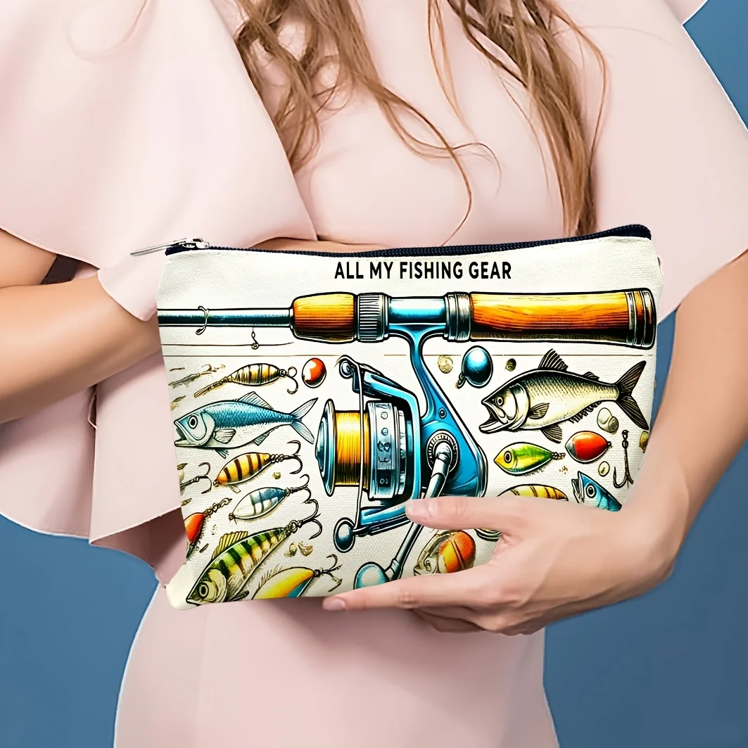 1 Piece Fishing Gear Cosmetic Bag - Multifunctional Zipper Bag for Women, Perfect Travel Zipper Storage Bag, Fun Birthday Gift