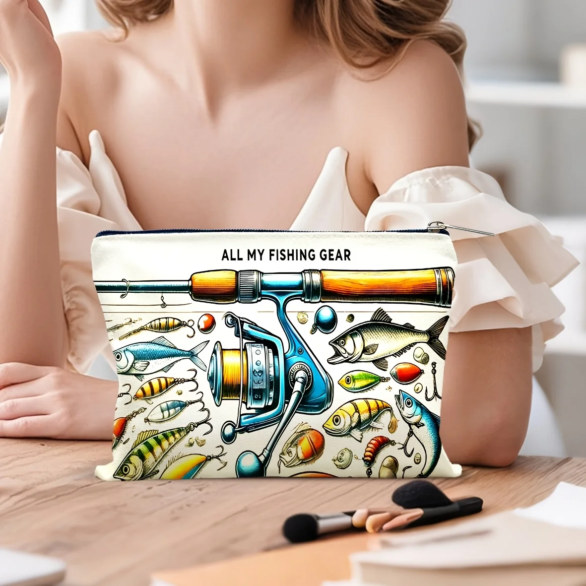 1 Piece Fishing Gear Cosmetic Bag - Multifunctional Zipper Bag for Women, Perfect Travel Zipper Storage Bag, Fun Birthday Gift