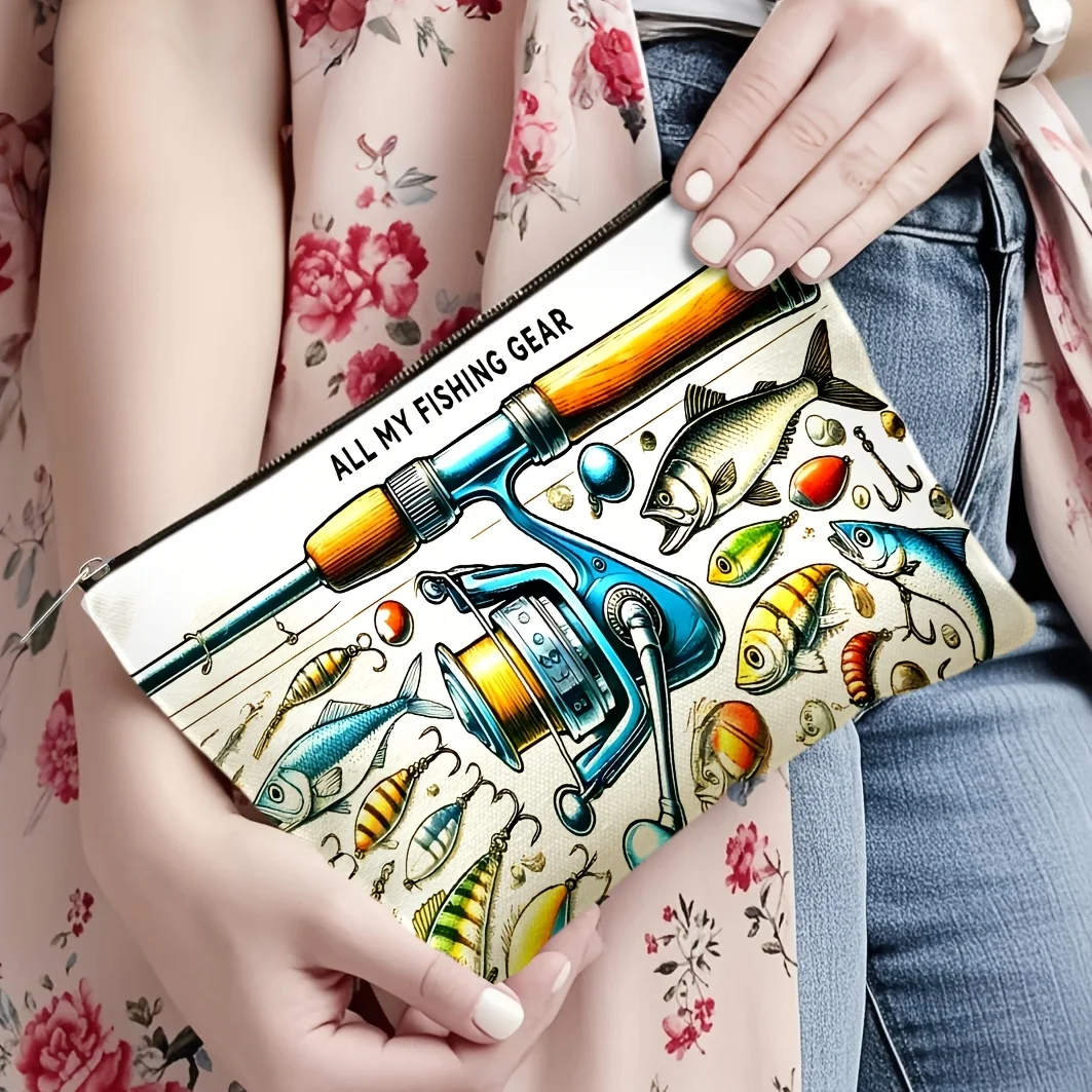 1 Piece Fishing Gear Cosmetic Bag - Multifunctional Zipper Bag for Women, Perfect Travel Zipper Storage Bag, Fun Birthday Gift
