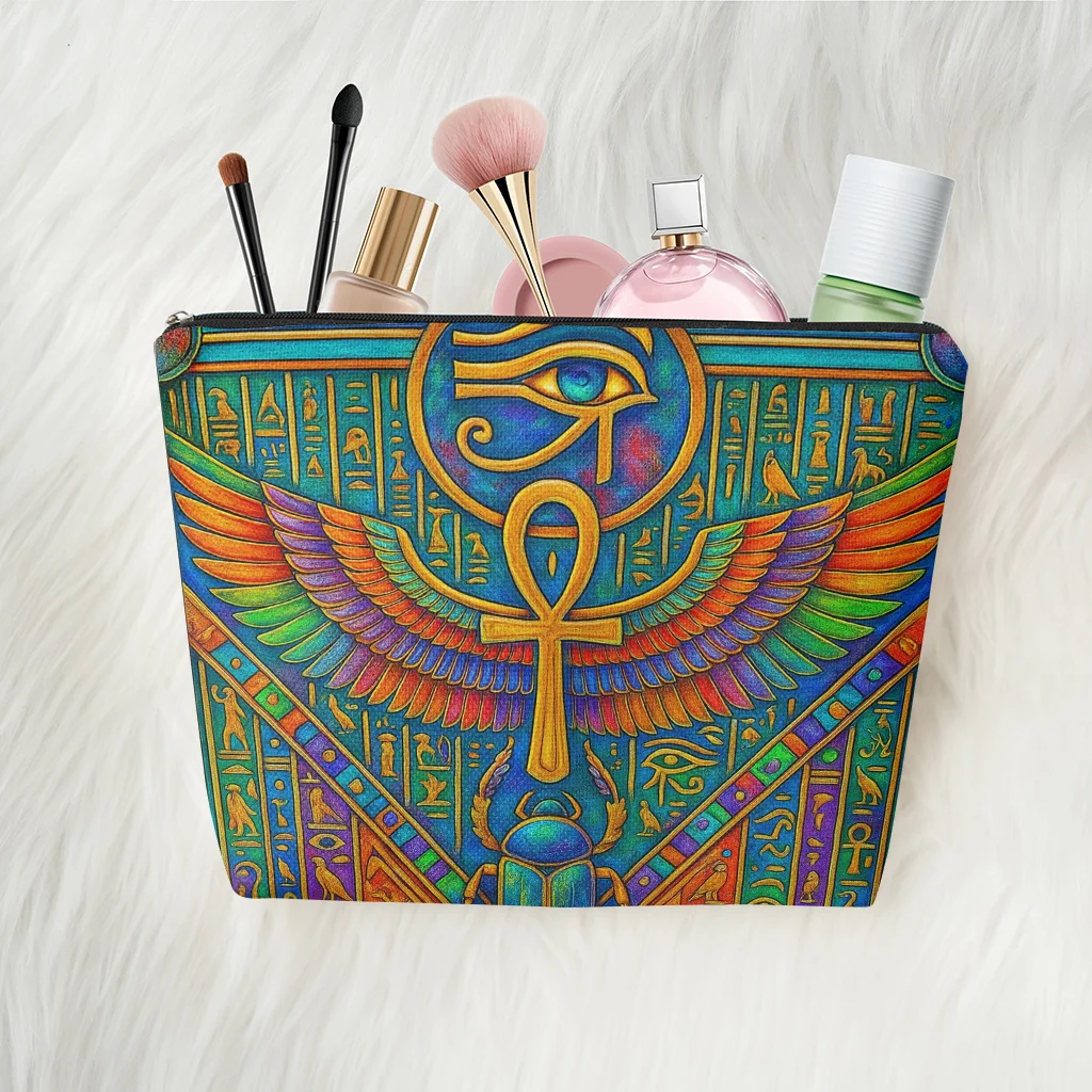1 Piece of Ancient Egyptian Iconic Symbol Makeup Bag - Multifunctional Zipper Pouch for Women, Perfect Travel Zipper Storage Bag, Fun Birthday Gift