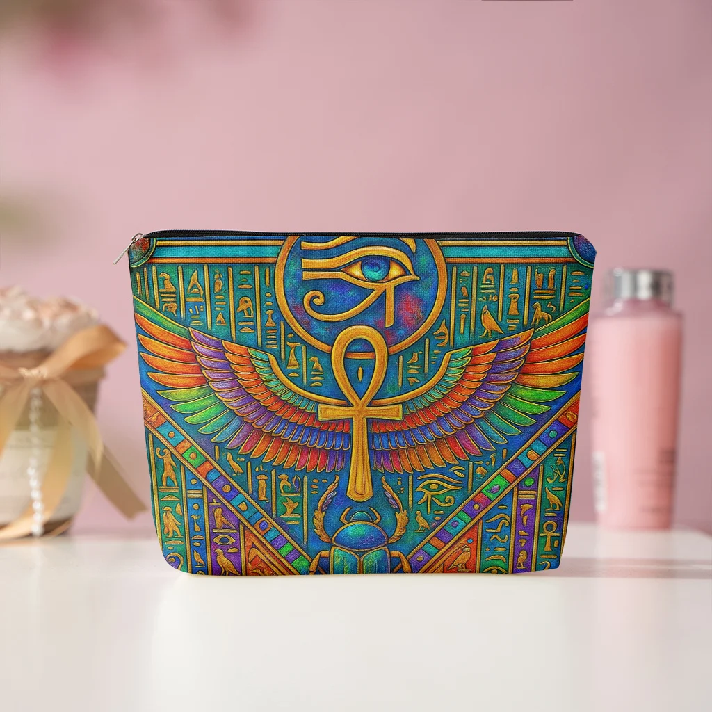 1 Piece of Ancient Egyptian Iconic Symbol Makeup Bag - Multifunctional Zipper Pouch for Women, Perfect Travel Zipper Storage Bag, Fun Birthday Gift