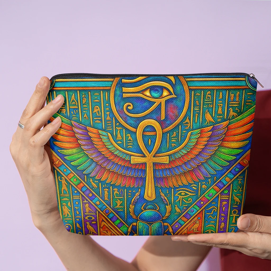 1 Piece of Ancient Egyptian Iconic Symbol Makeup Bag - Multifunctional Zipper Pouch for Women, Perfect Travel Zipper Storage Bag, Fun Birthday Gift