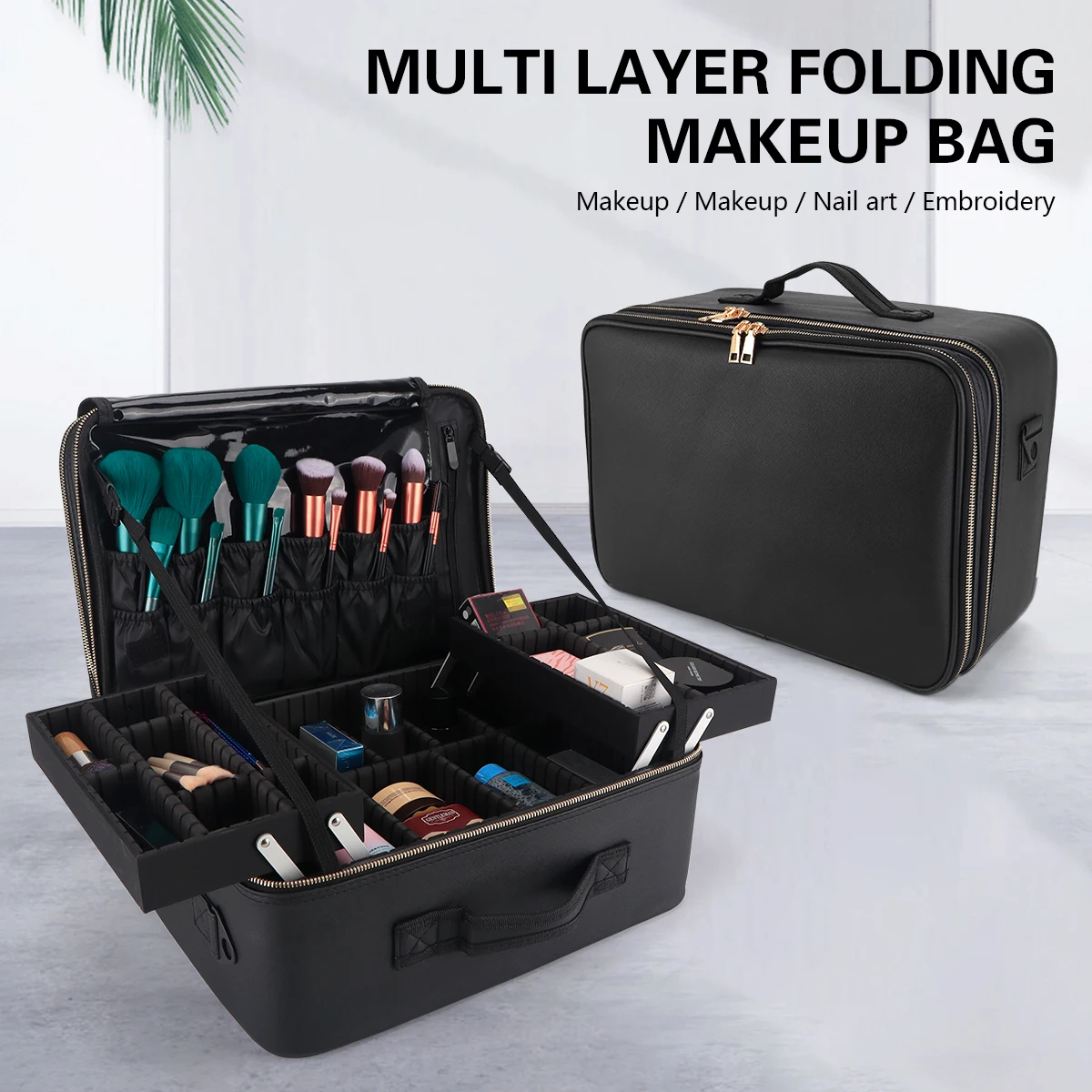 Women Travel Cosmetic Case Organizer Box Brush Holder Makeup Artist Storage Box Makeup Case Makeup Bag Professional Train Case
