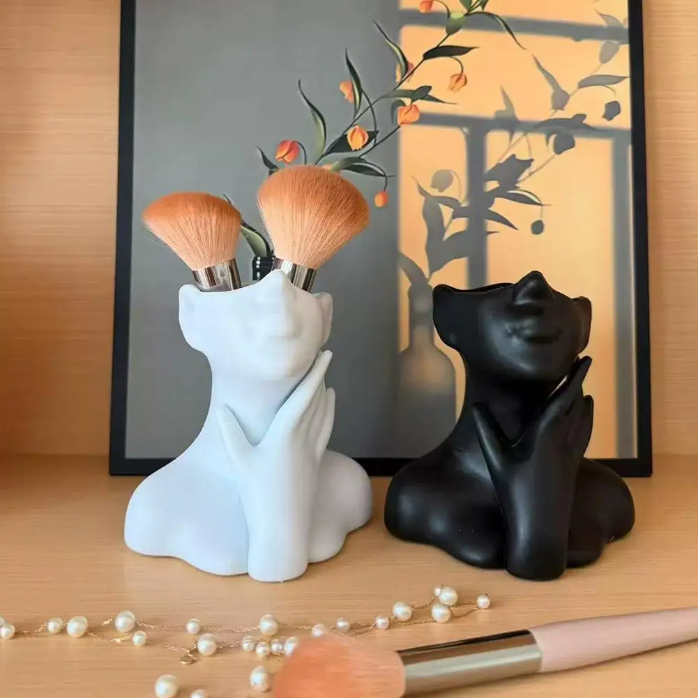 Female Bust Figurine Vase Makeup Brush Pen Holder New Creative Human Body Art Vase Desk Organizer Statue Ornament Home Decor