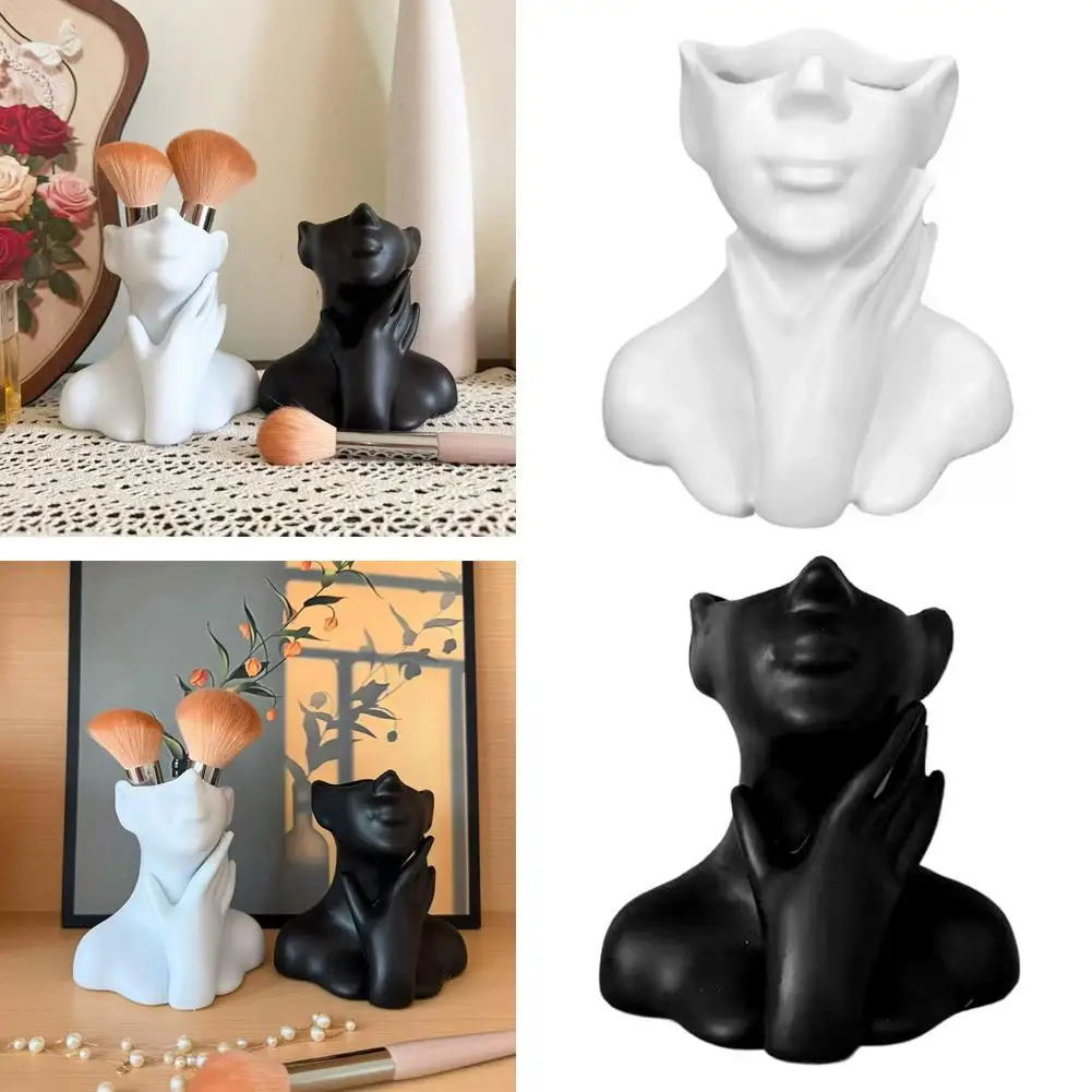 Female Bust Figurine Vase Makeup Brush Pen Holder New Creative Human Body Art Vase Desk Organizer Statue Ornament Home Decor