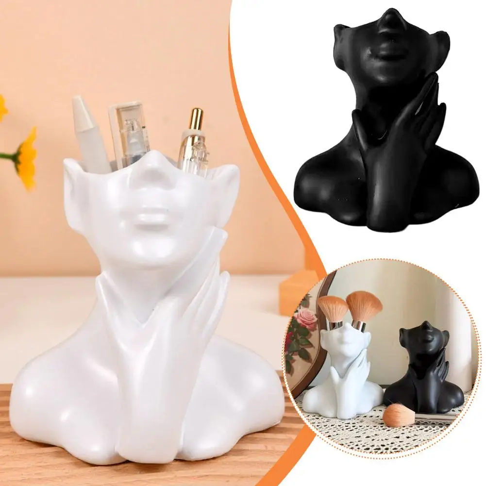 Female Bust Figurine Vase Makeup Brush Pen Holder New Creative Human Body Art Vase Desk Organizer Statue Ornament Home Decor