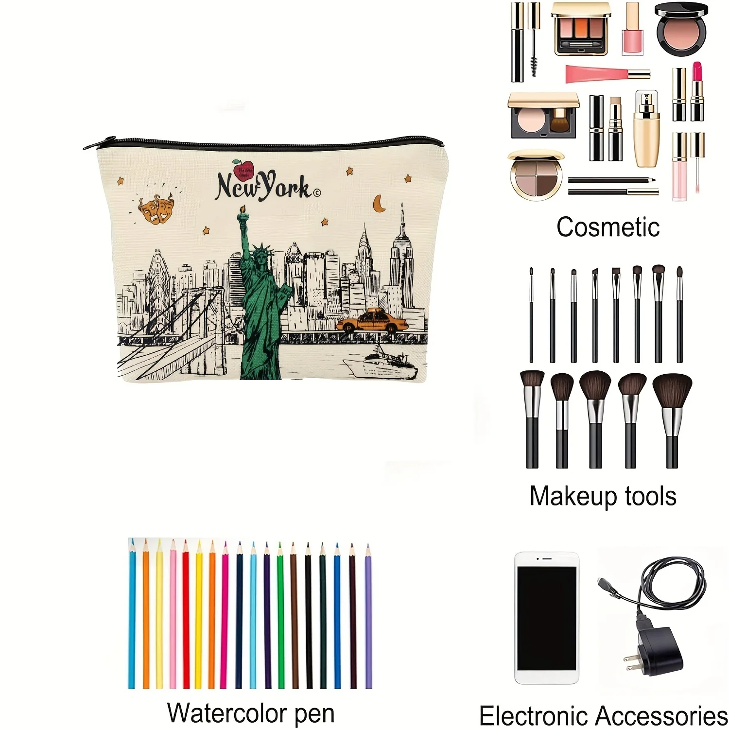 A NewYork bag - cute multifunctional zipper pouch for women, jewelry storage bagperfect travel zipper small storage bag.