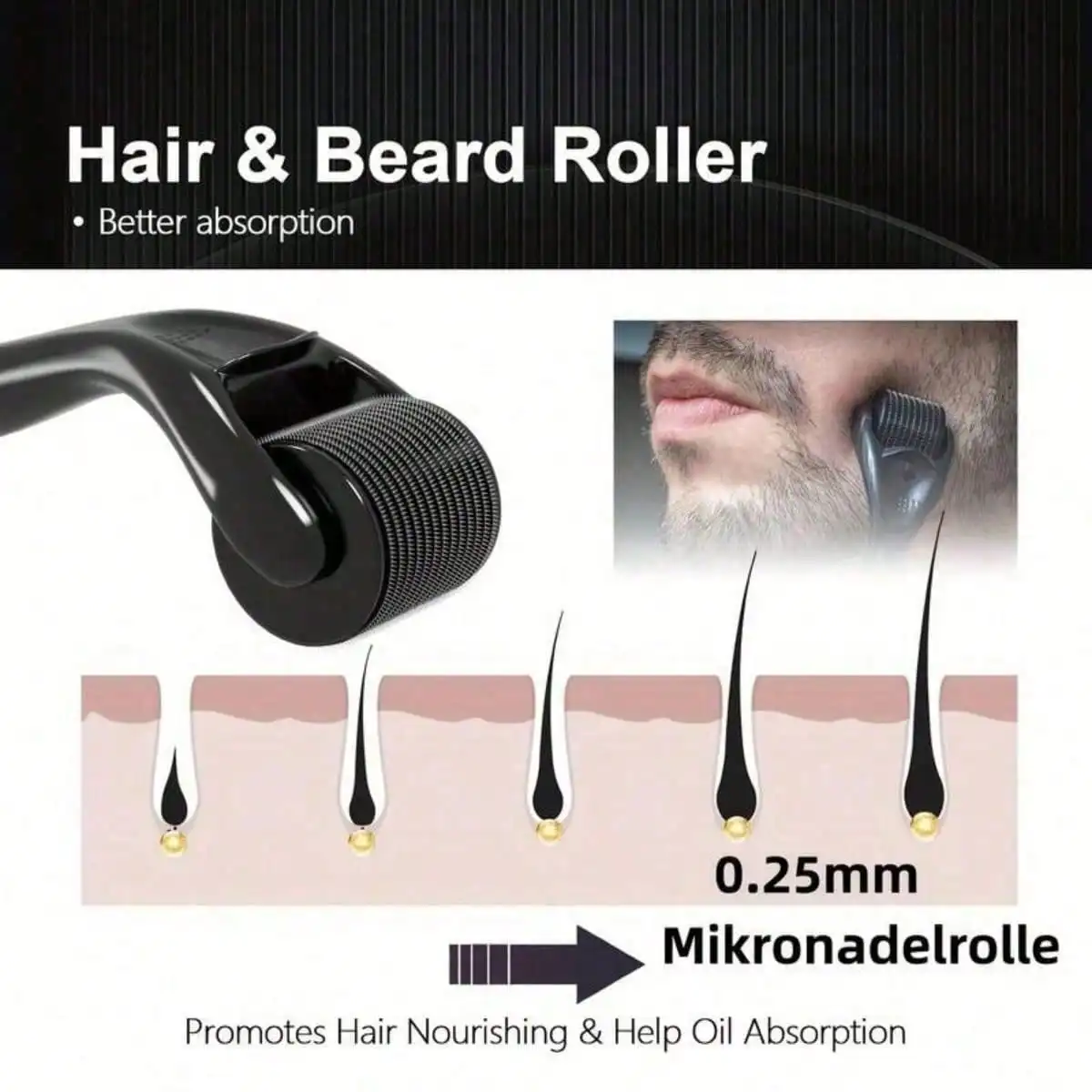 1pc-0.20mm Derma Roller Microneedle Roller For Face, Beard Roller, Microneedling Roller Beard Care Kit, Hair Beard Care Kit