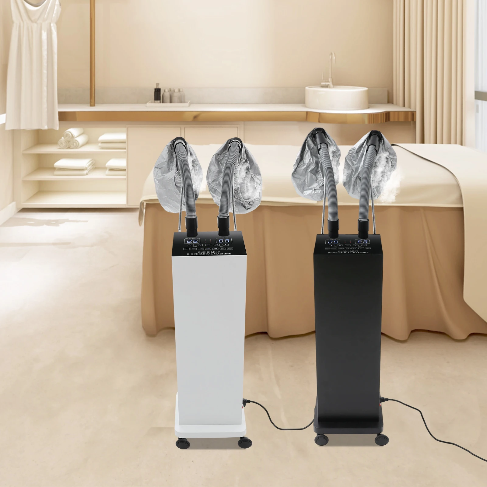 650W Dual-tube Hair Steaming Machine Barber Shop Hair Care Device Professional Micro Mist Hair Color Processor 110V White/Black