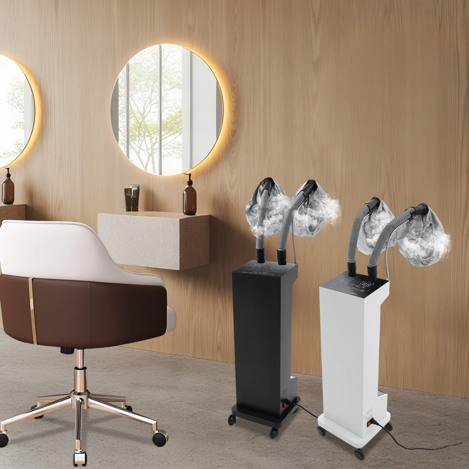 650W Dual-tube Hair Steaming Machine Barber Shop Hair Care Device Professional Micro Mist Hair Color Processor 110V White/Black
