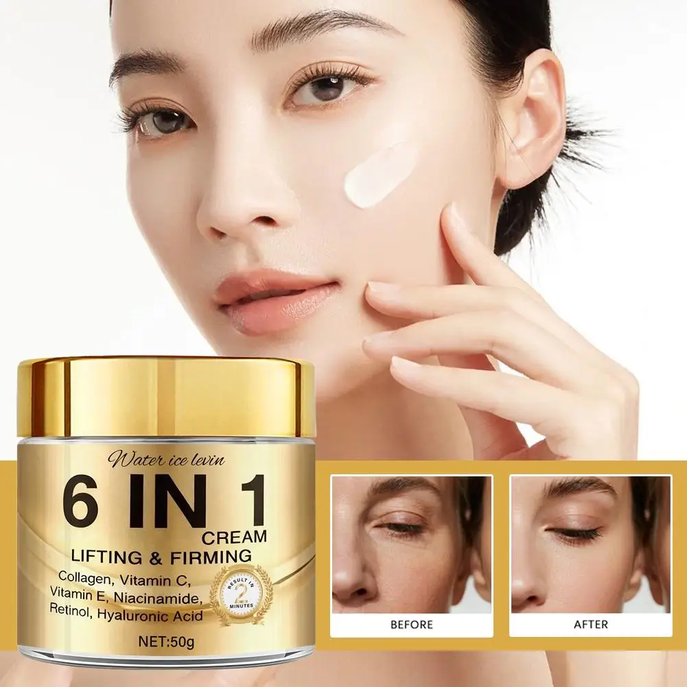 6 IN 1 Collagen Face Cream Lifting Firming Moisturizer with Vitamin C, E, Retinol,Hyaluronic Acid 50g Anti-Wrink Skin Care