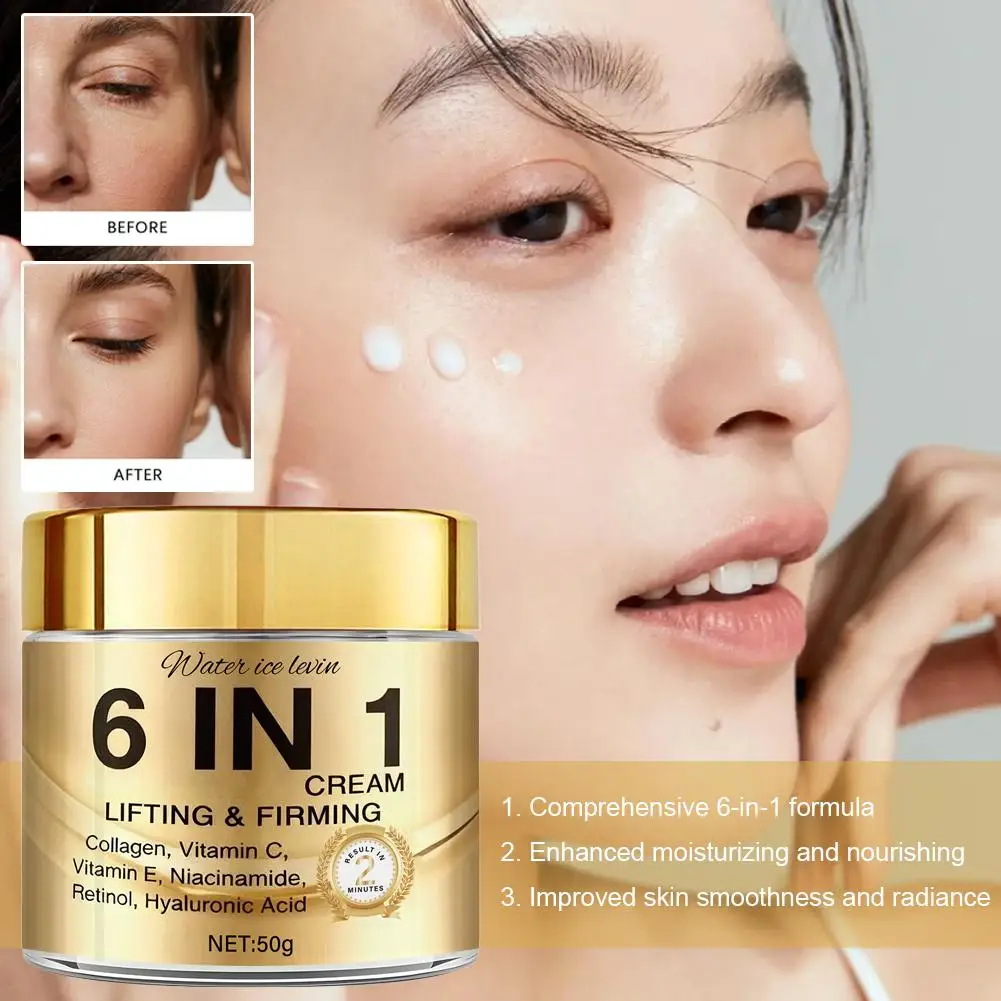 6 IN 1 Collagen Face Cream Lifting Firming Moisturizer with Vitamin C, E, Retinol,Hyaluronic Acid 50g Anti-Wrink Skin Care