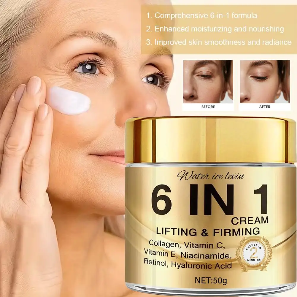 6 IN 1 Collagen Face Cream Lifting Firming Moisturizer with Vitamin C, E, Retinol,Hyaluronic Acid 50g Anti-Wrink Skin Care