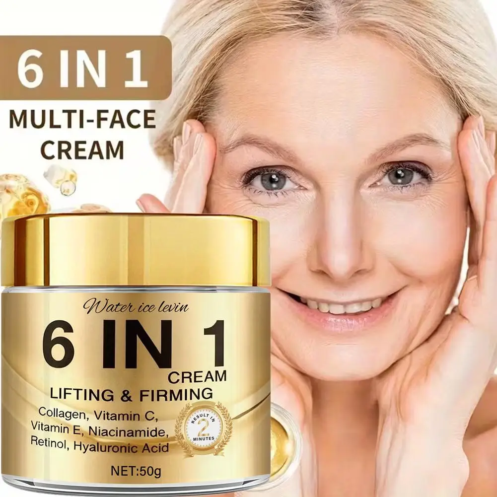6 IN 1 Collagen Face Cream Lifting Firming Moisturizer with Vitamin C, E, Retinol,Hyaluronic Acid 50g Anti-Wrink Skin Care