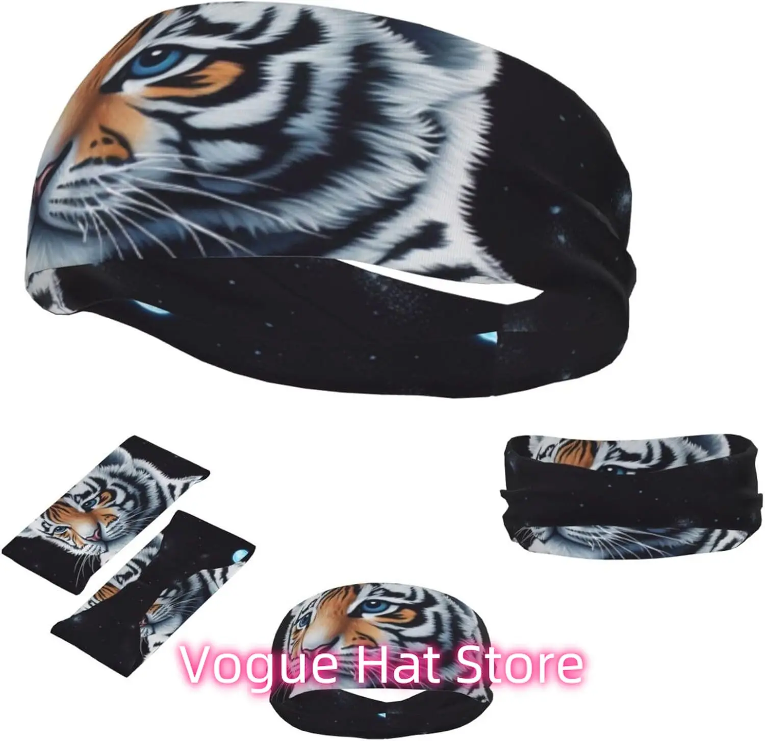 Sports Headband for Men Women Moisture Wicking Athletic Sweatband Little Tiger in Space Workout Sweat Bands Non Slip Headbands S