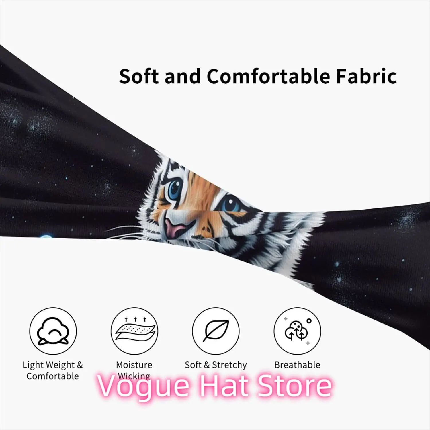 Sports Headband for Men Women Moisture Wicking Athletic Sweatband Little Tiger in Space Workout Sweat Bands Non Slip Headbands S