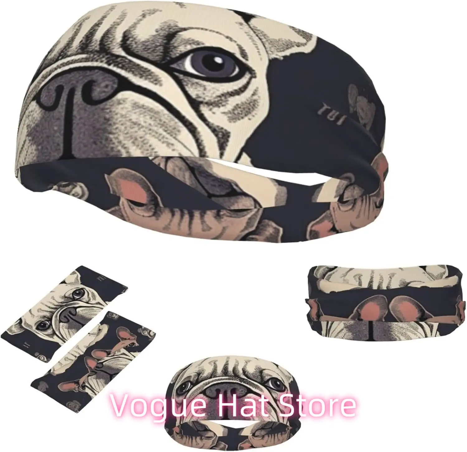 Sports Headband for Men Women Moisture Wicking Athletic Sweatband I Love French Bulldog Workout Sweat Bands Non Slip Headbands S