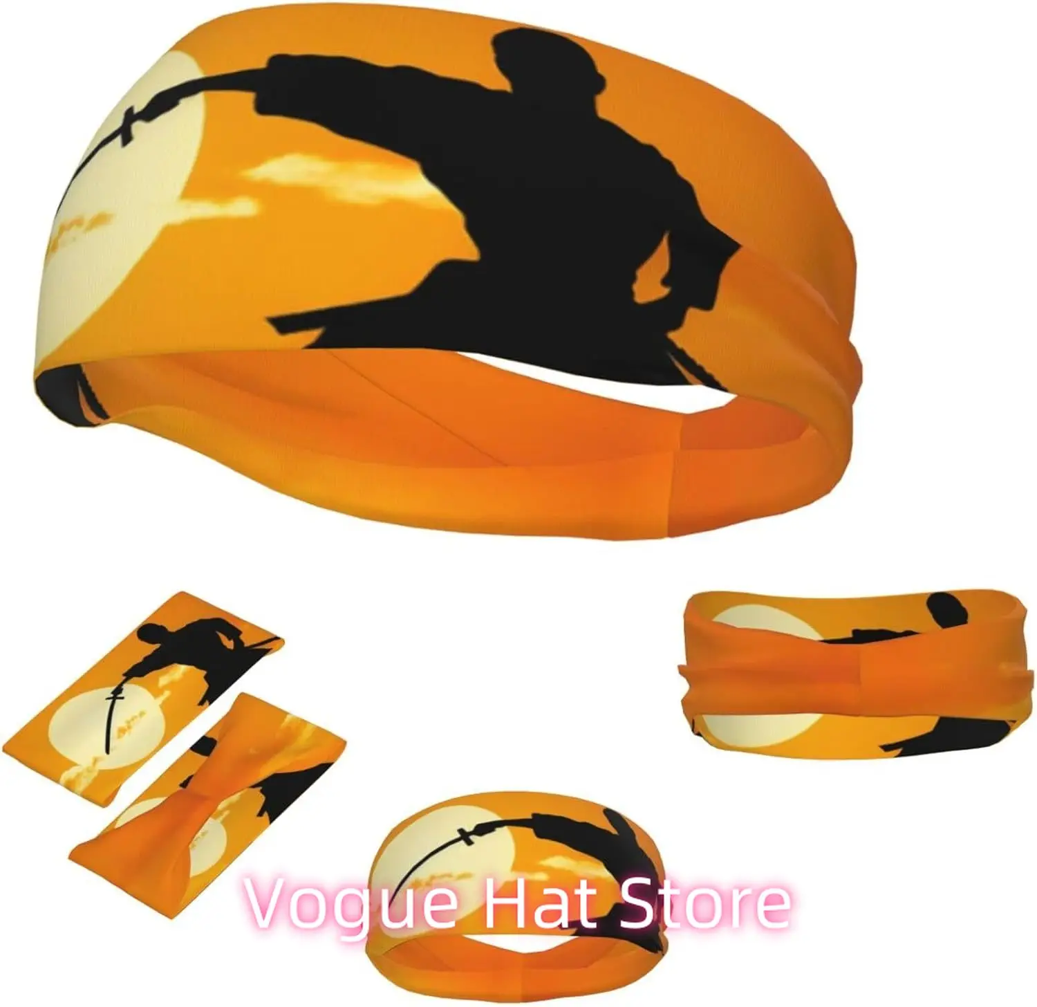 Sports Headband for Men Women Moisture Wicking Athletic Sweatband Sun Karate Silhouette Workout Sweat Bands Non Slip Headbands S
