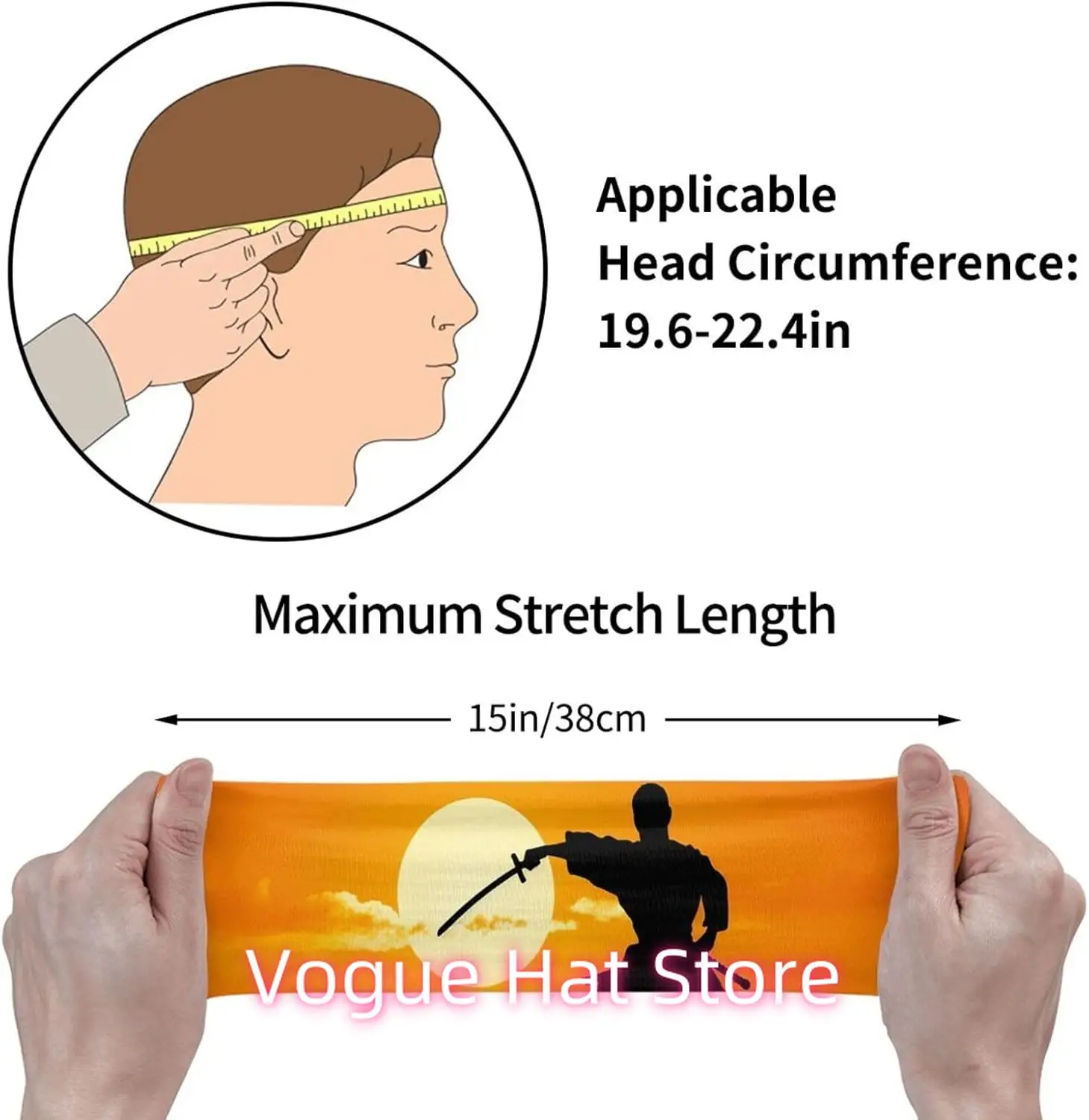 Sports Headband for Men Women Moisture Wicking Athletic Sweatband Sun Karate Silhouette Workout Sweat Bands Non Slip Headbands S