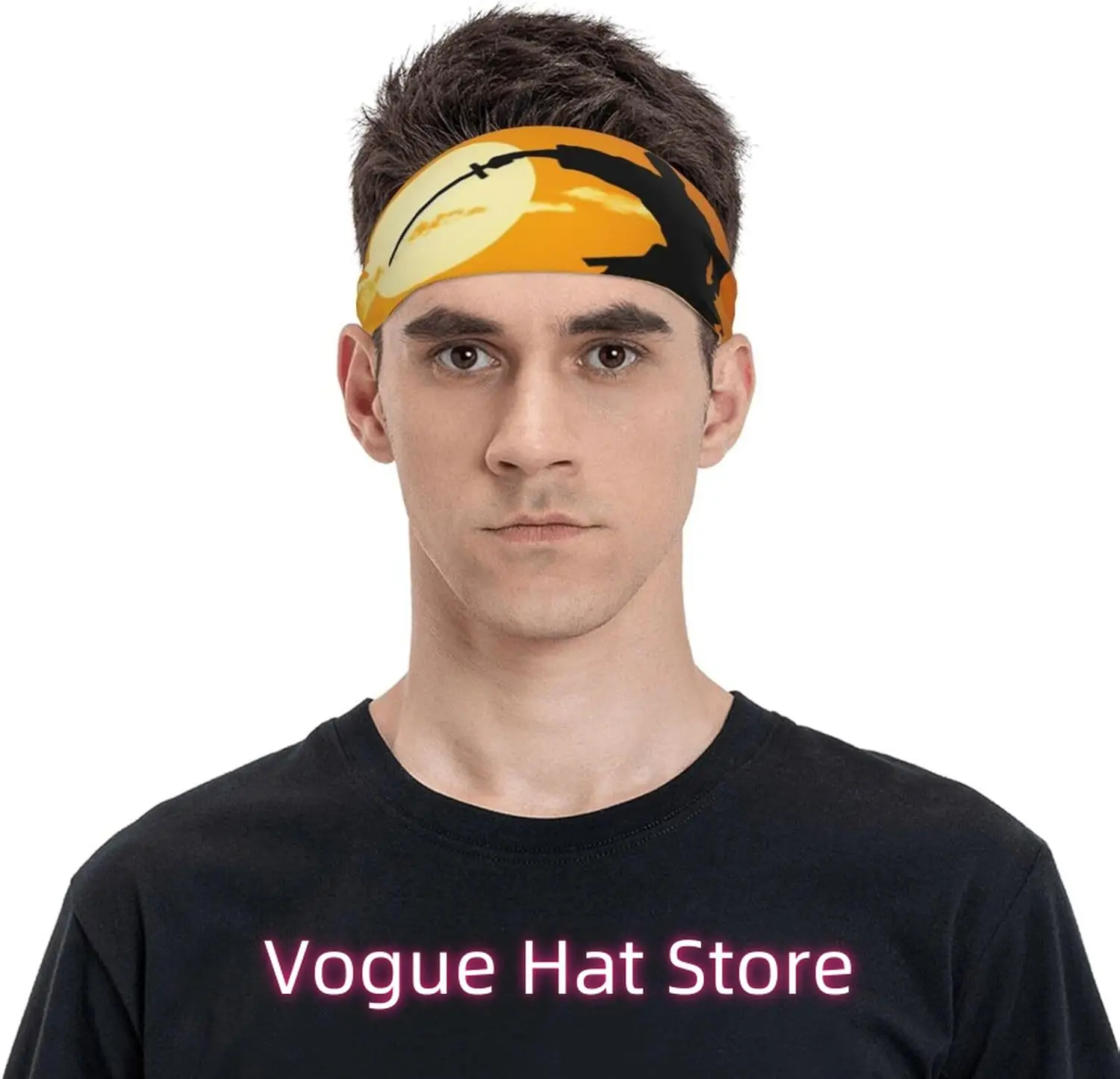 Sports Headband for Men Women Moisture Wicking Athletic Sweatband Sun Karate Silhouette Workout Sweat Bands Non Slip Headbands S