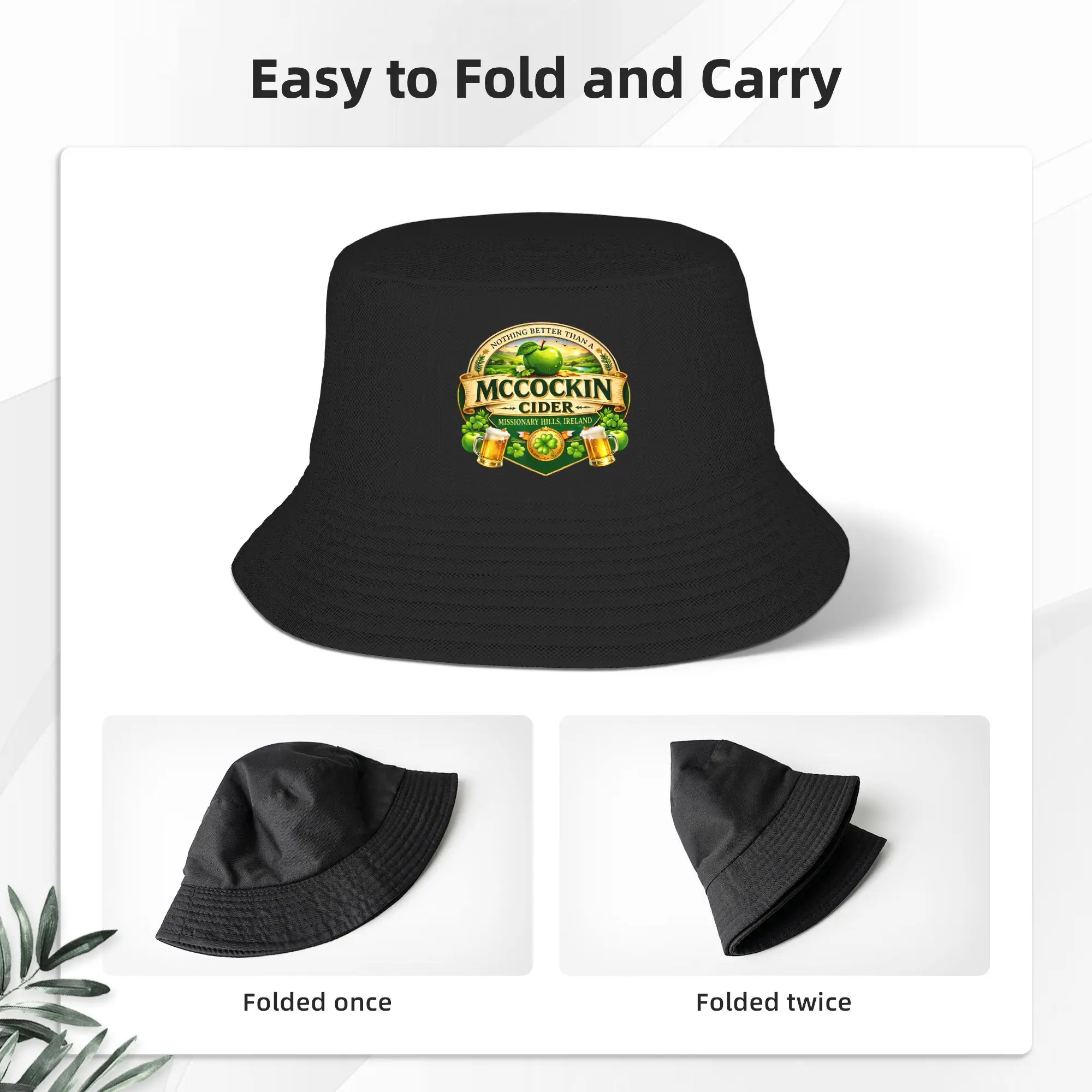 McCockin Cider McCain Funny St Patrick-s Day Bucket Hat For Men Women Fishing Caps Breathable Outdoor Printed Sunscreen Hats