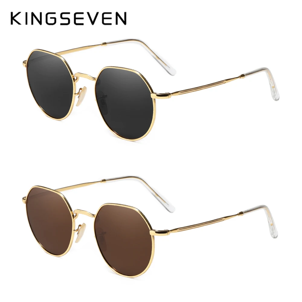 KINGSEVEN Round Alloy Men‘s 2PCS Sunglasses Polarized UV400 Anti-reflection Sunscreen Glasses Women Retro Causal Outdoor Eyewear