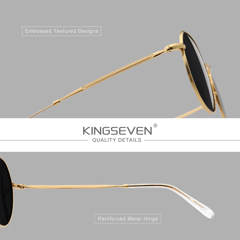 KINGSEVEN Round Alloy Men‘s 2PCS Sunglasses Polarized UV400 Anti-reflection Sunscreen Glasses Women Retro Causal Outdoor Eyewear