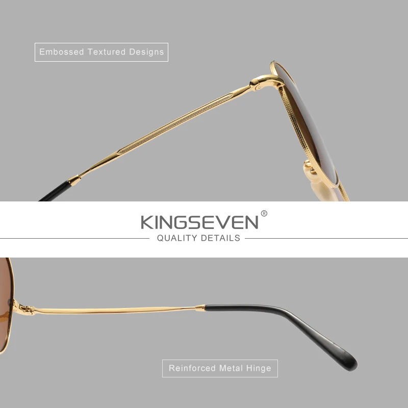 KINGSEVEN 2PCS Alloy Men‘s Sunglasses Polarized UV400 Sunscreen Glasses Vacation Women Retro Luxury Driving Outdoor Eyewear Set