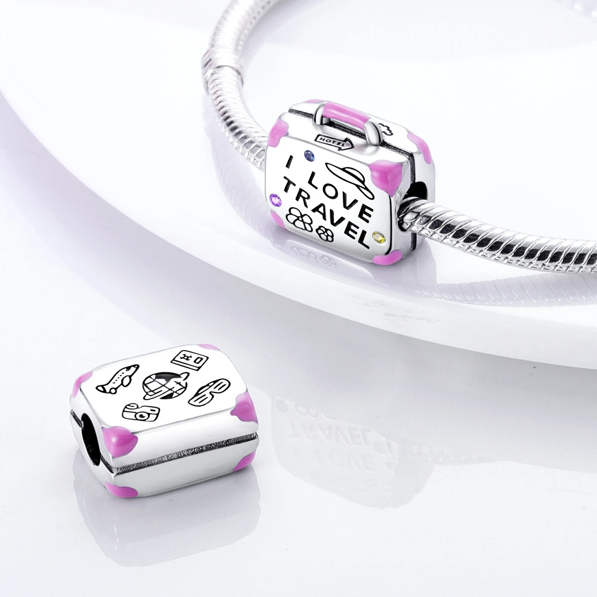 925 Silver Lipstick High Heels Charms For Lady Pendant Fit Original Bracelet DIY Ornament