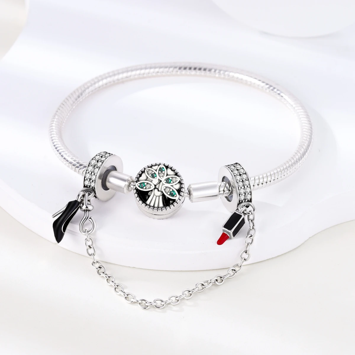 925 Silver Lipstick High Heels Charms For Lady Pendant Fit Original Bracelet DIY Ornament