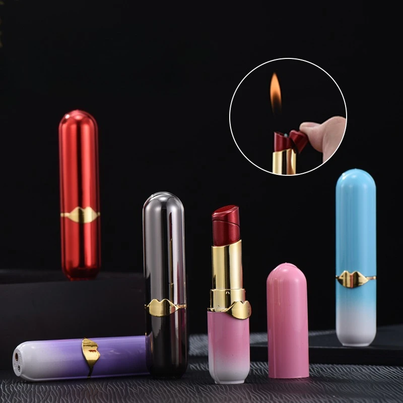 Creative Lipstick Series Lighter Special for Ladies Portable Open Flame Cigarette Butane Lighters Smoking Accessoreis Gifts