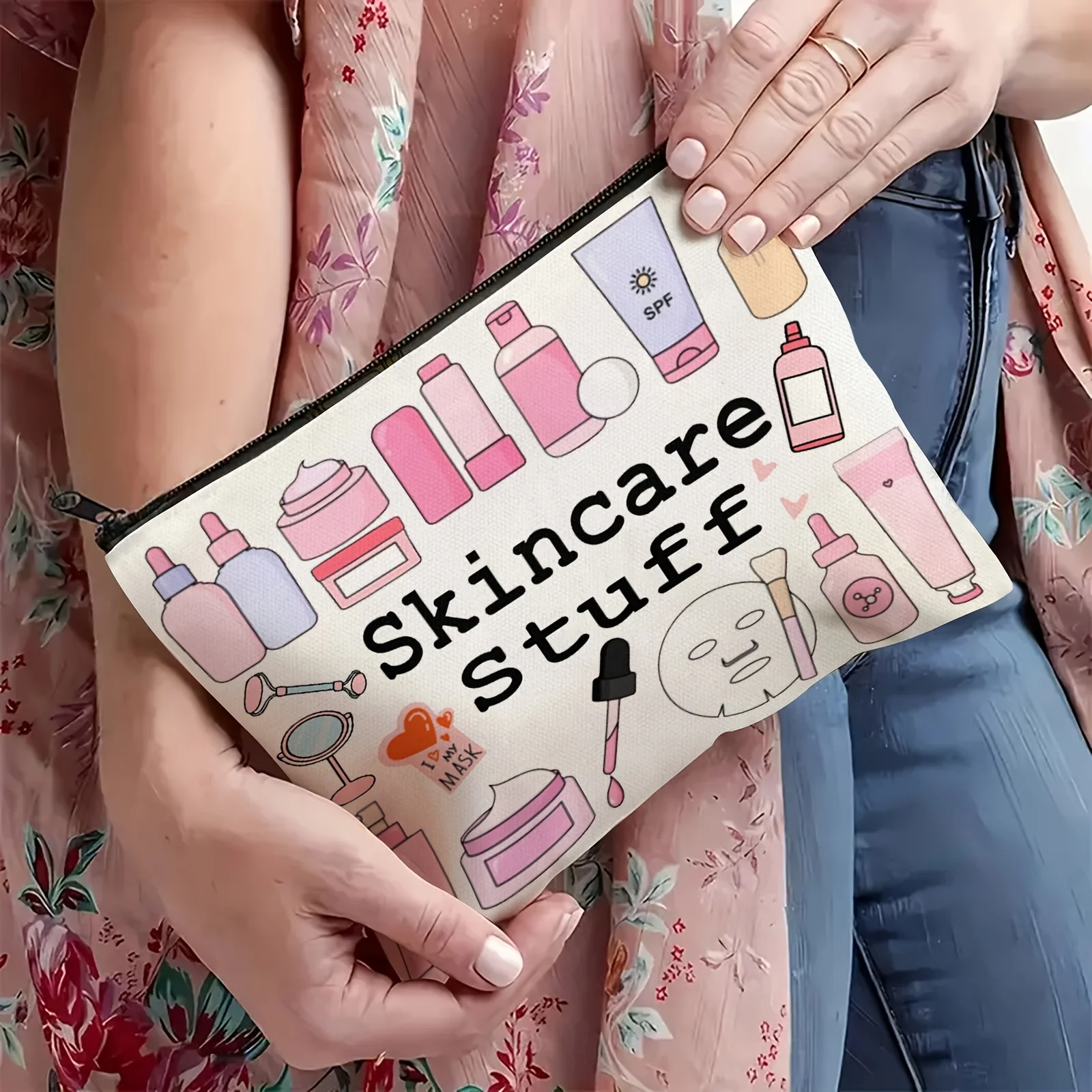 Fashionable Skincare Stuff Travel Cosmetic Bag - Durable Zipper, Odorless, Lightweight Design for Men & Women