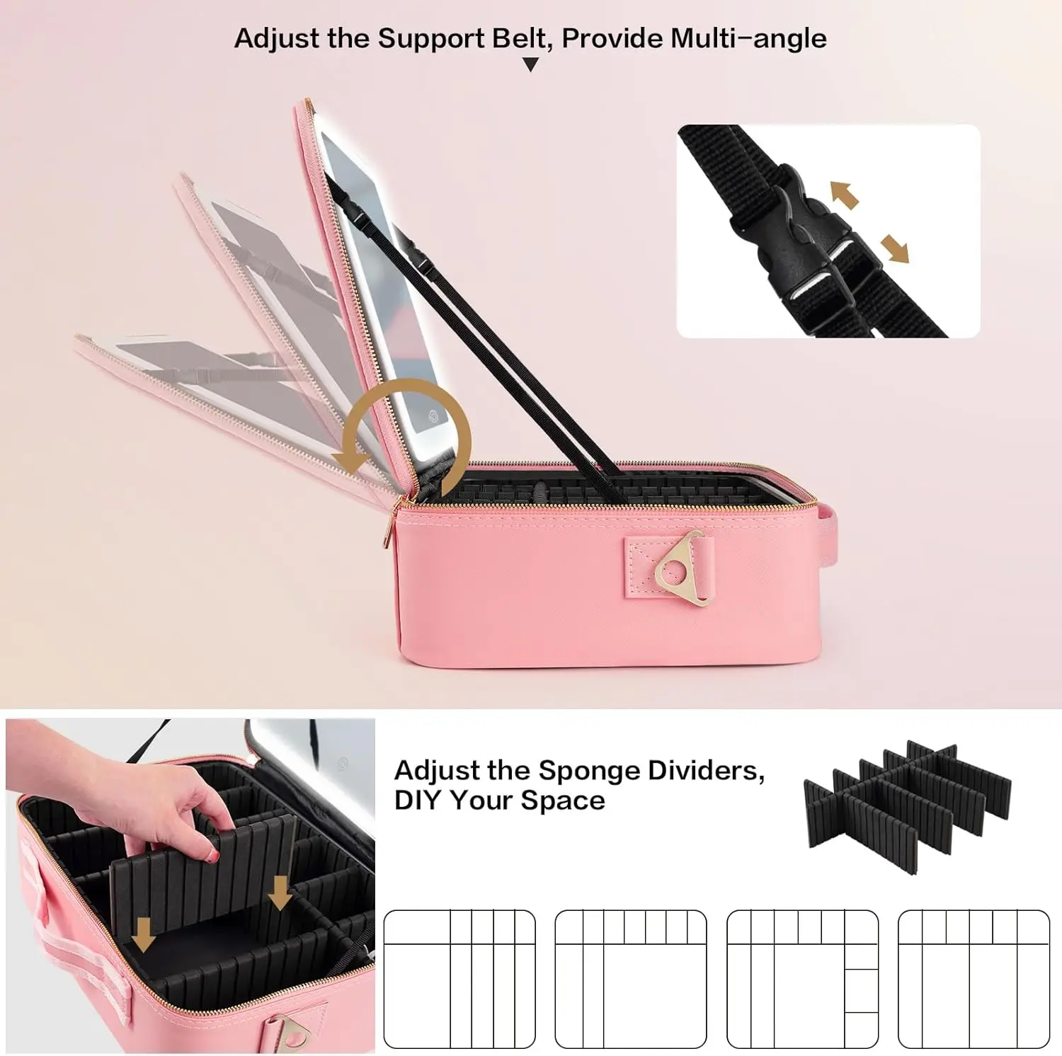 Large Capacity Makeup Bag 15''X11'' with LED Mirror 3 Color Light Makeup Case Organizer Travel Cosmetic Bag