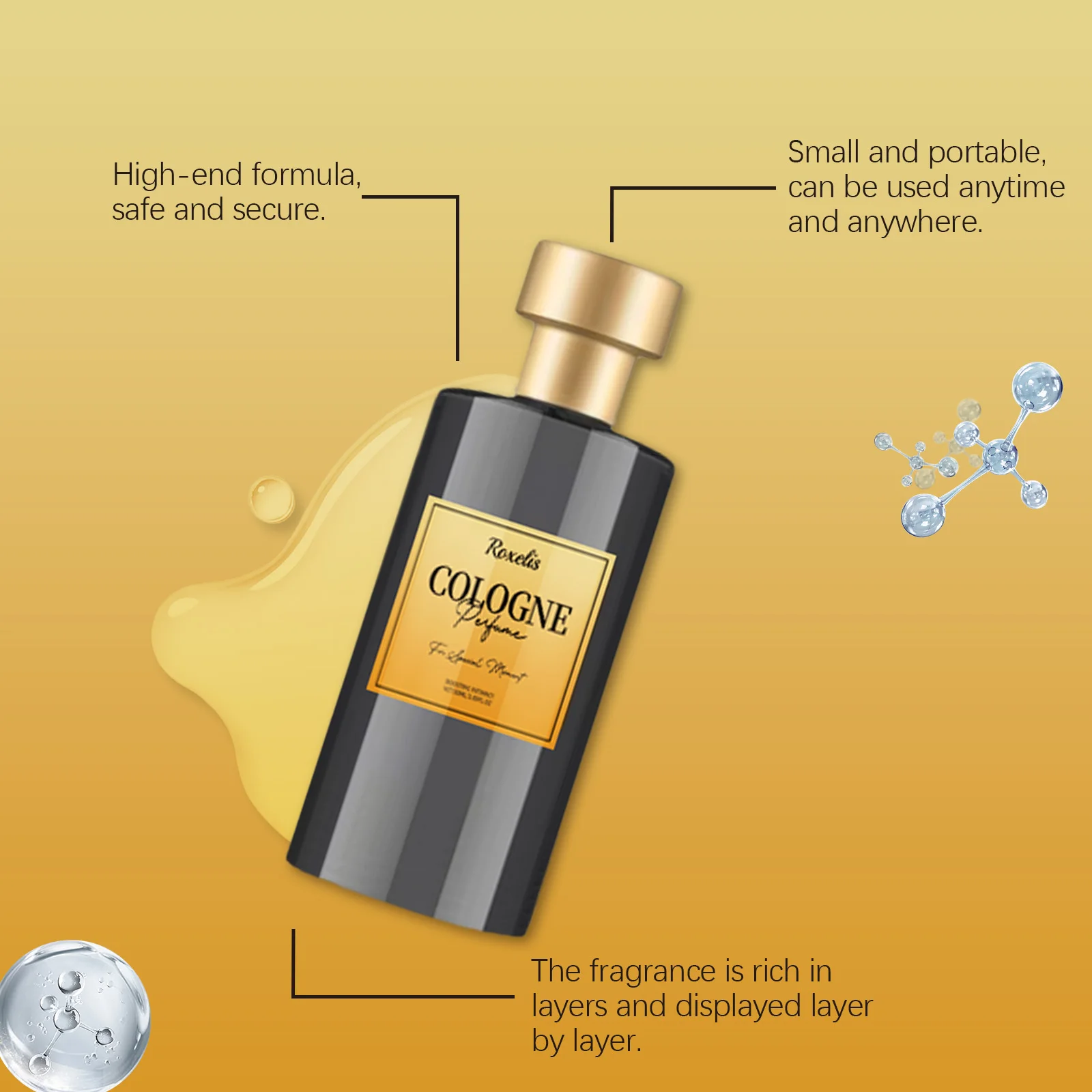 ROXELIS 50ml Cologne Perfume Mysterious Warm Aroma, Ideal for Night or Formal Occasions Long-Lasting Fragrance for Men And Women