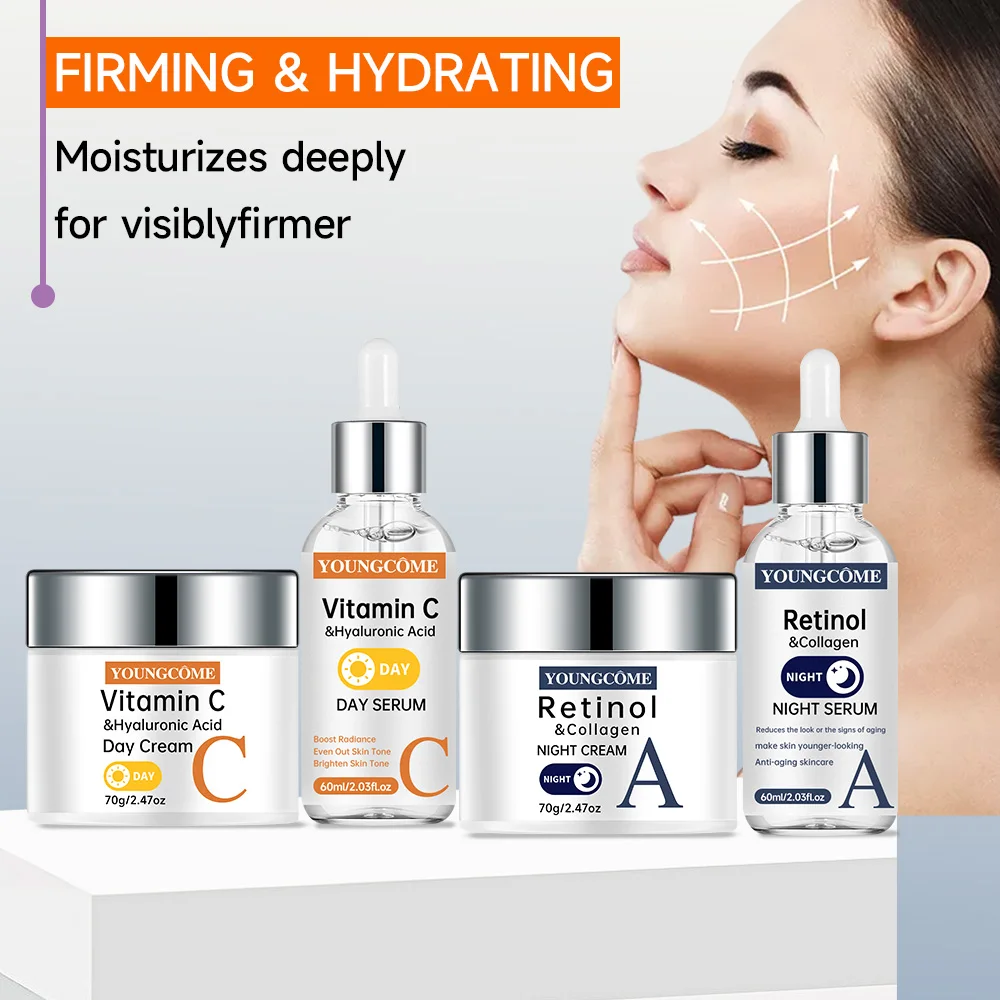 Vitamin C Facial Toner Cream Set Smooth Face Cream Moisturizing Day Cream Shrink Pores Skin Care Products