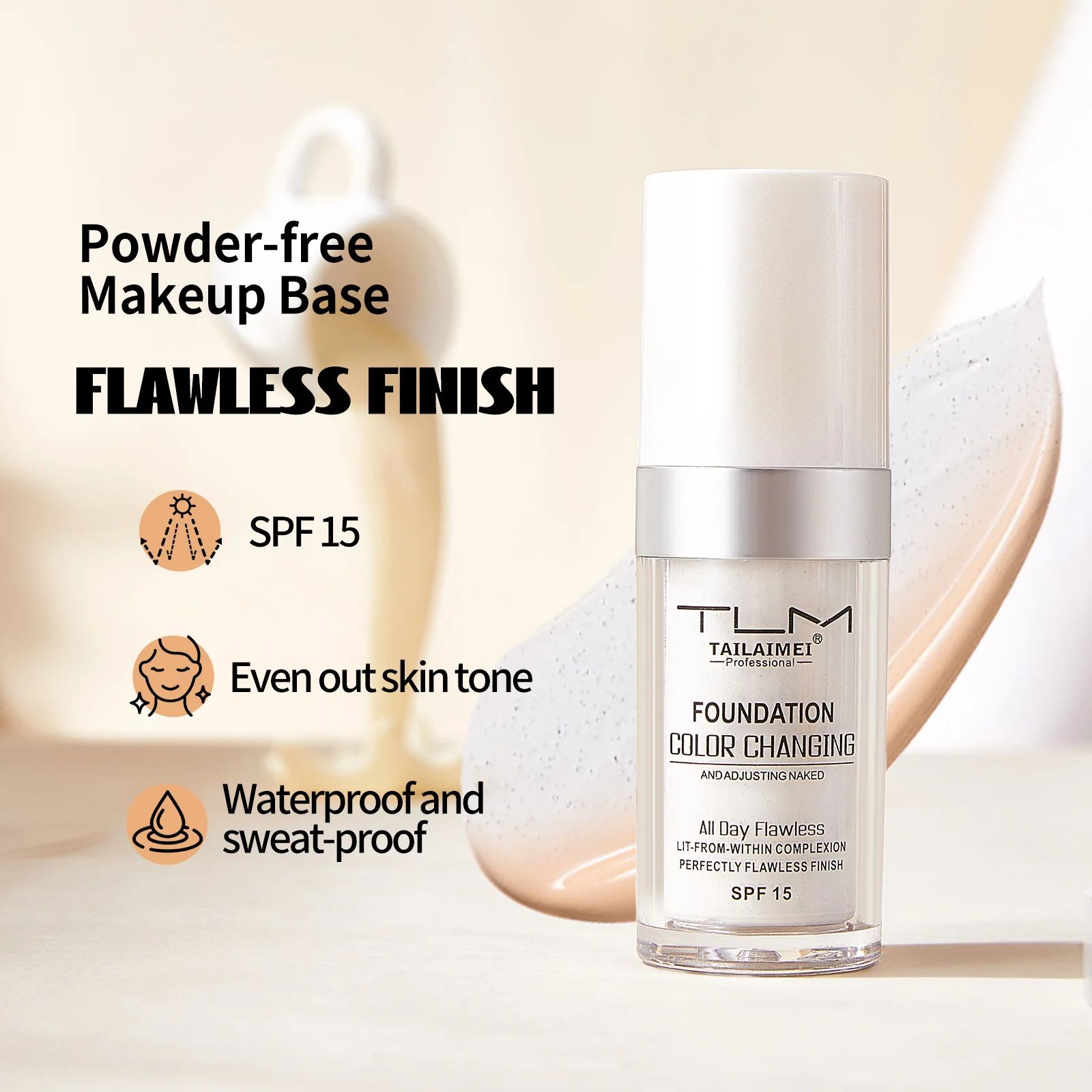 2Pcs Liquid Foundation Color Changing Concealer Waterproof Natural Brighten Skin Tone Face Cosmetics Makeup for Women & Men 30ml