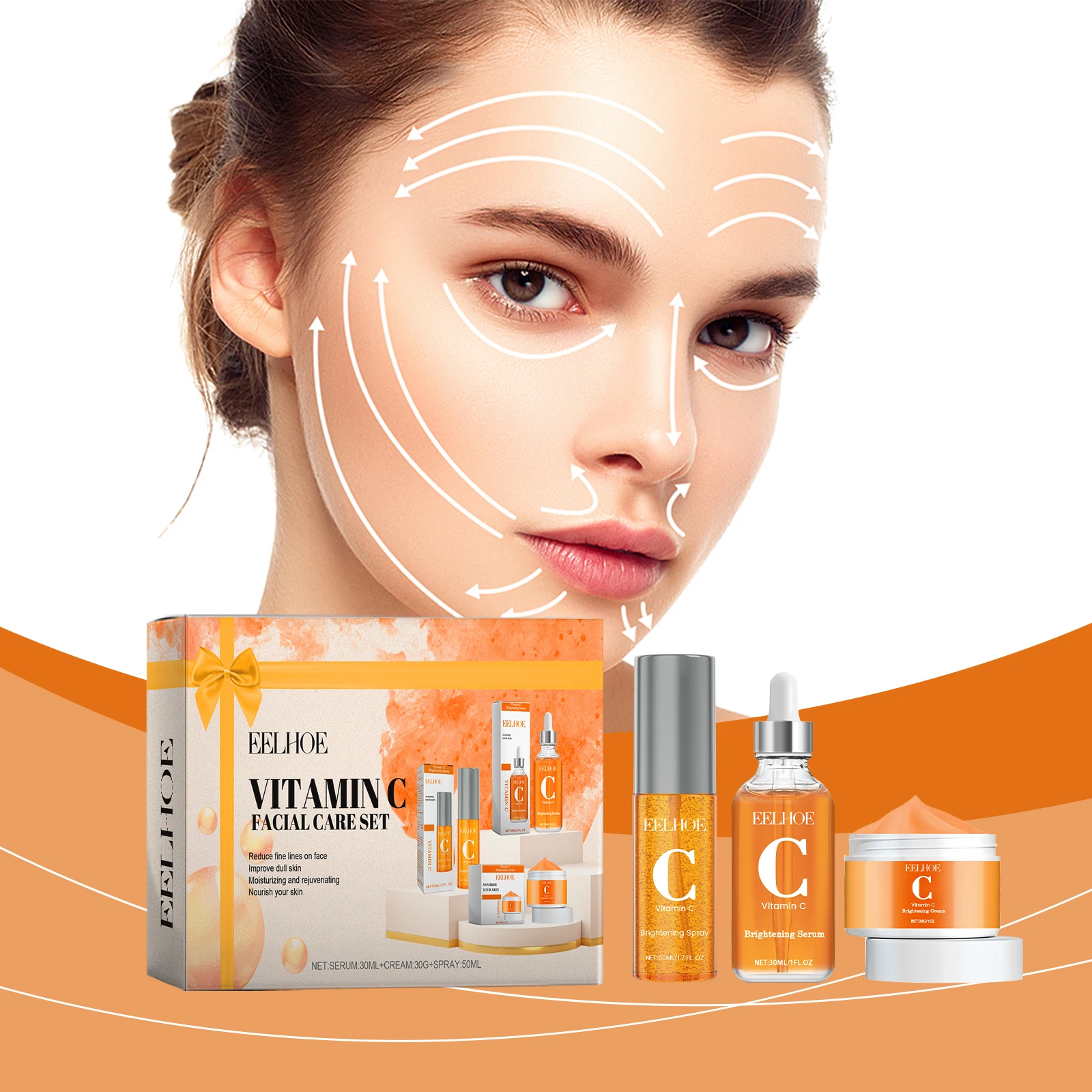 Vitamin C Facial Care Set Enhancing Skin Elasticity Firming Brightening Skin Reducing Fine Lines and Wrinkles Face Skin Care Kit