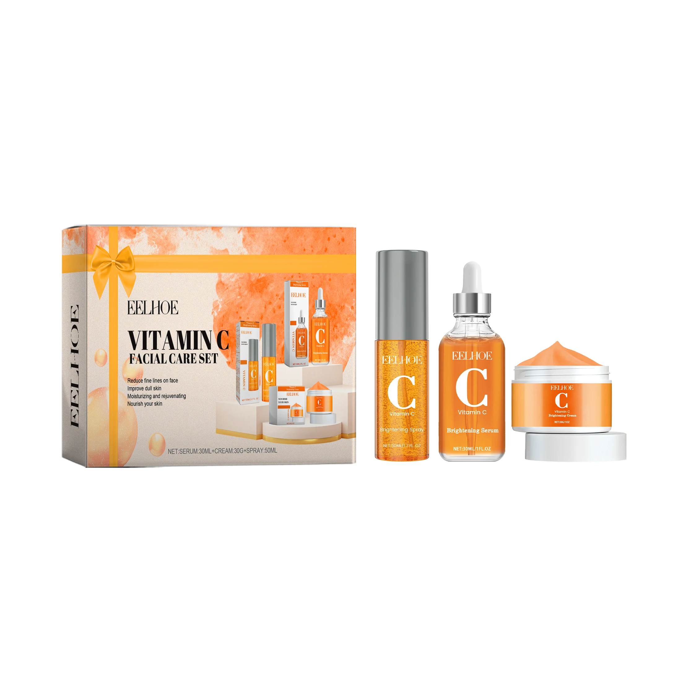 Vitamin C Facial Care Set Enhancing Skin Elasticity Firming Brightening Skin Reducing Fine Lines and Wrinkles Face Skin Care Kit