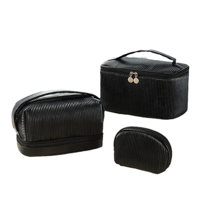Cute Solid Color PU Leather Makeup Bag Portable Travel Toiletry Organizer for Women Cosmetic Neceser Case