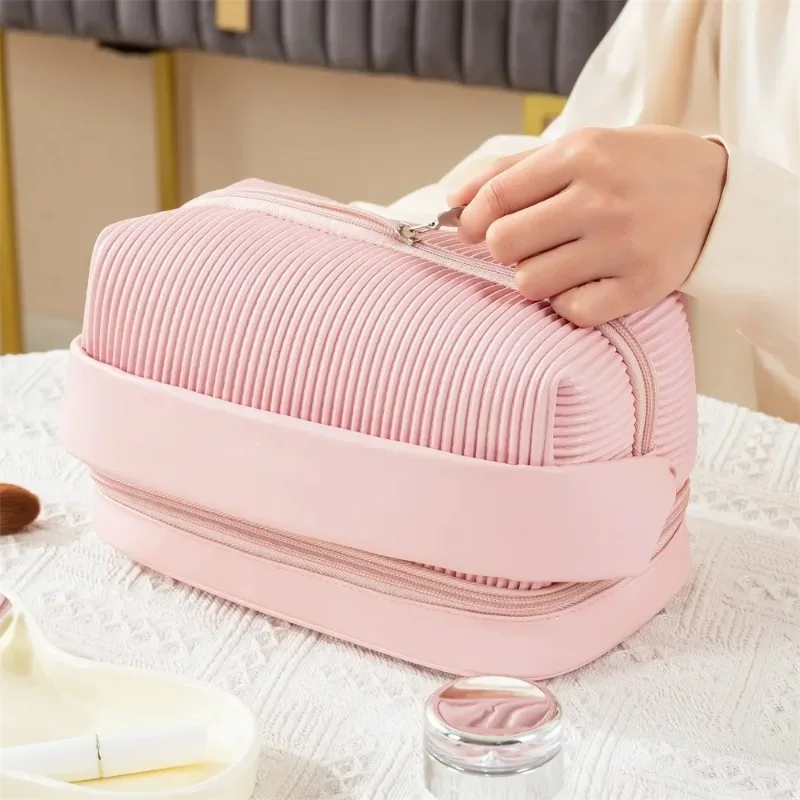 Cute Solid Color PU Leather Makeup Bag Portable Travel Toiletry Organizer for Women Cosmetic Neceser Case