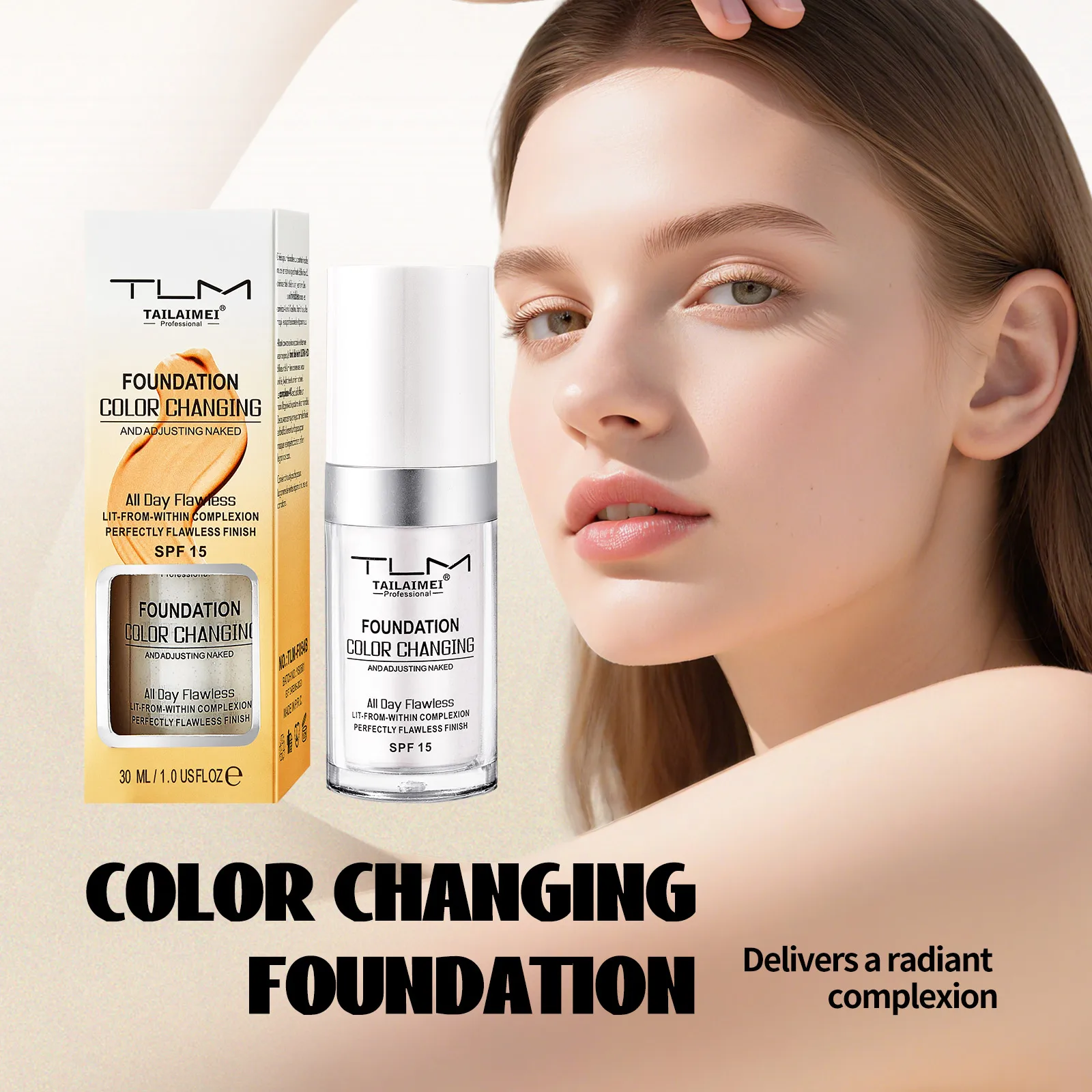 TLM Liquid Foundation Color Changing Concealer Waterproof Natural Brighten Skin Tone Face Cosmetics Makeup for Women & Men 30ml