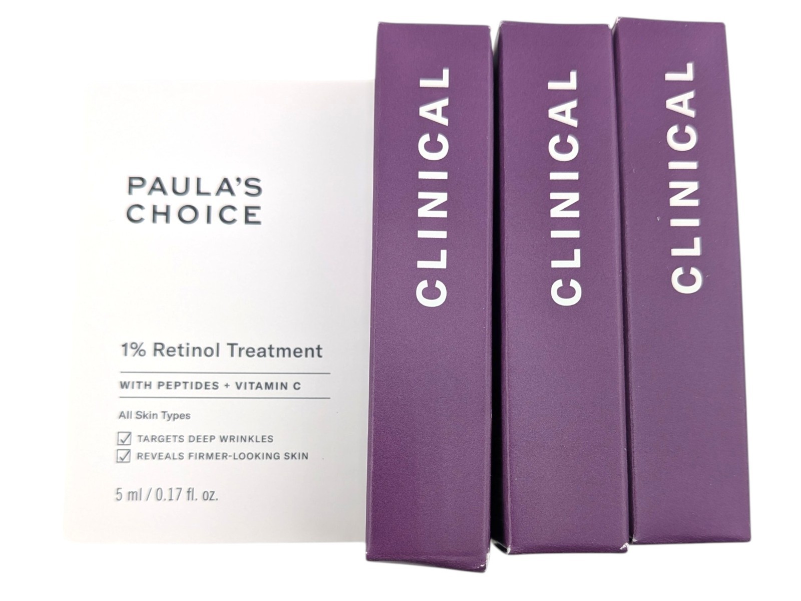 3x Paula’s Choice Clinical 1% Retinol Treatment w Peptides Vit C 5mL Each Travel